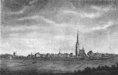 Historische Stadtansicht von Süchteln aus dem Jahr 1830